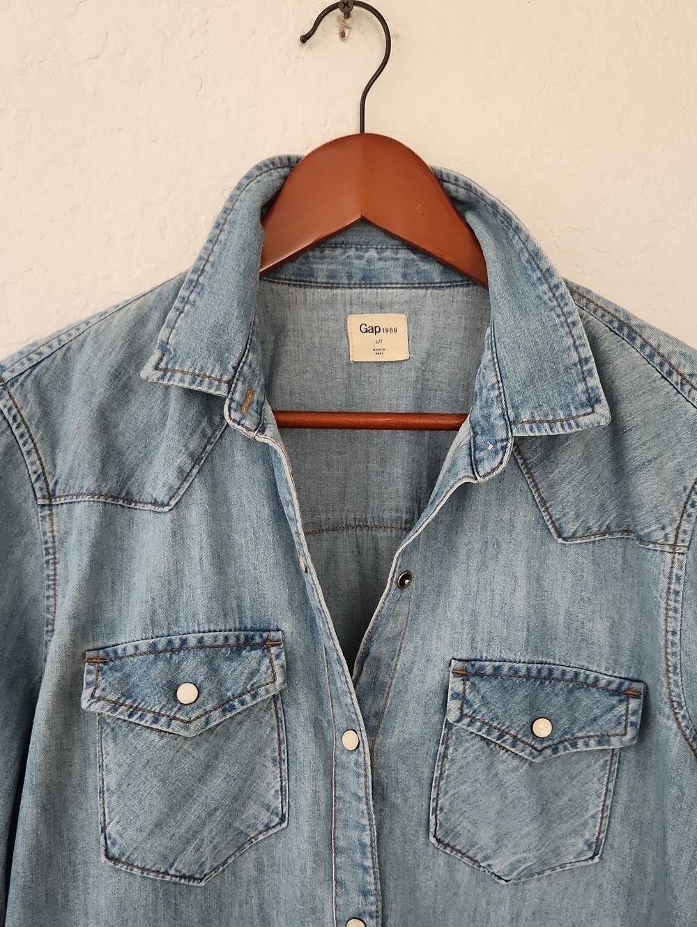 GAP Light Blue Denim Western Shirt Jacket Size L/T - Picture 2 of 7